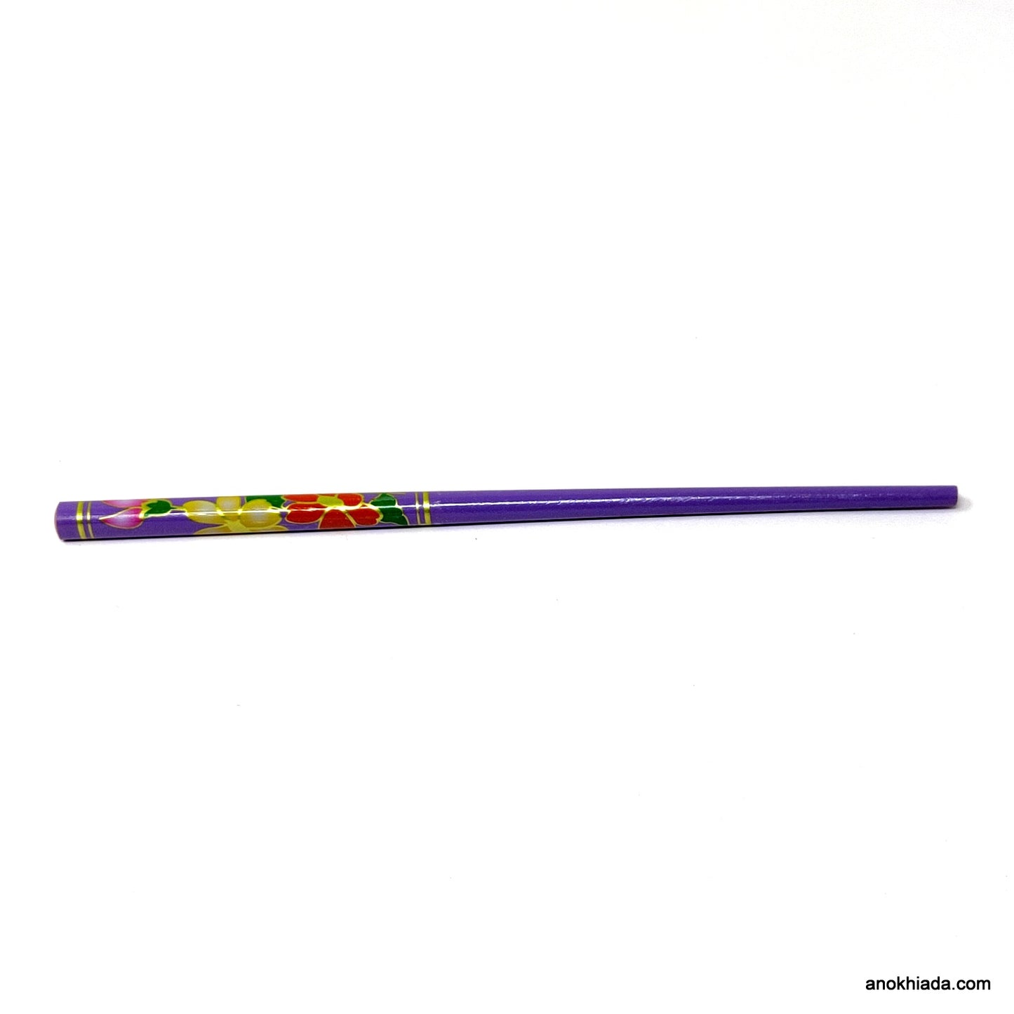 Anokhi Ada Flower Print Purple Wooden Juda Stick/Bun Stick - (99-07B Juda Stick)
