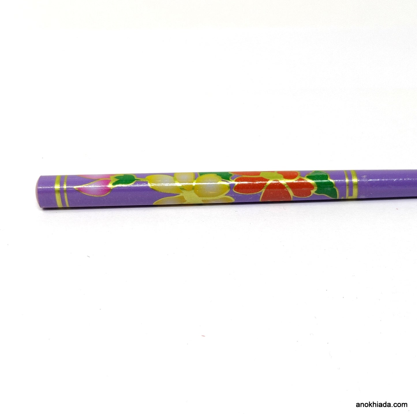 Anokhi Ada Flower Print Purple Wooden Juda Stick/Bun Stick - (99-07B Juda Stick)