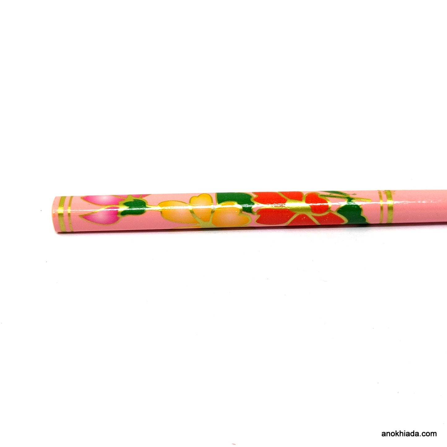 Anokhi Ada Flower Print Pink Wooden Juda Stick/Bun Stick - (99-07D Juda Stick)