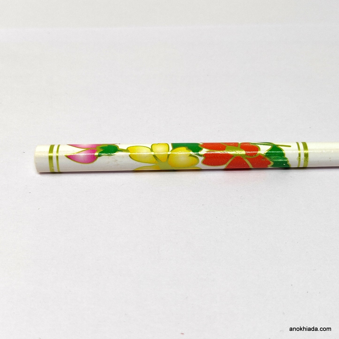 Anokhi Ada Flower Print White Wooden Juda Stick/Bun Stick - (99-07E Juda Stick)