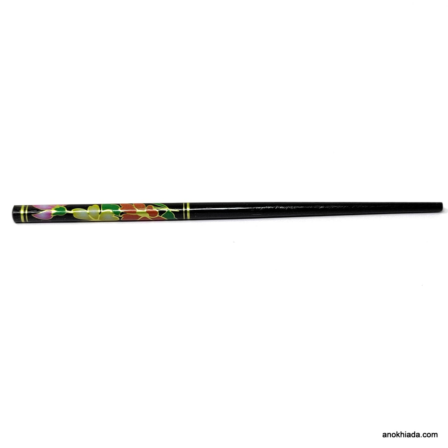 Anokhi Ada Flower Print Black Wooden Juda Stick/Bun Stick - (99-07F Juda Stick)