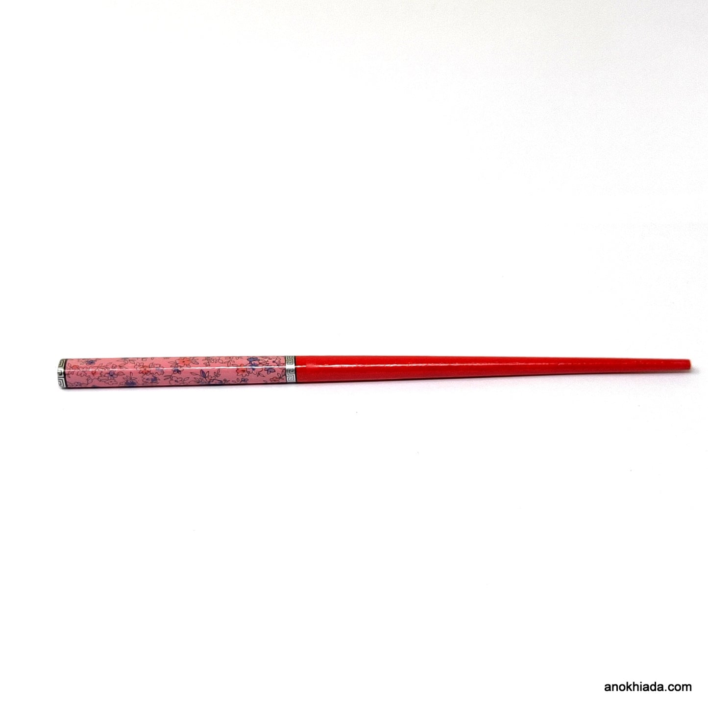 Anokhi Ada Flower Print Red Wooden Juda Stick/Bun Stick - (99-08A Juda Stick)