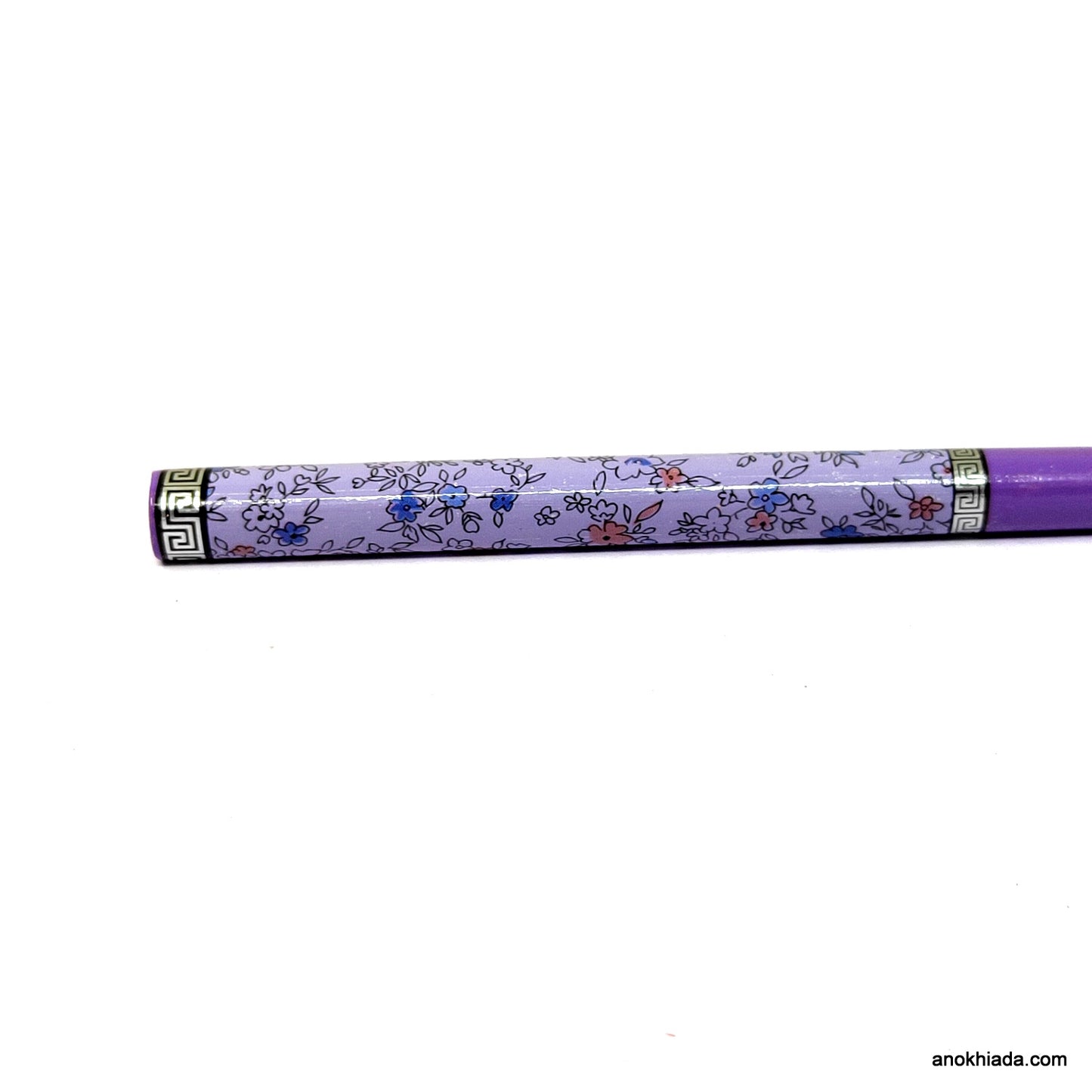 Anokhi Ada Flower Print Purple Wooden Juda Stick/Bun Stick - (99-08B Juda Stick)