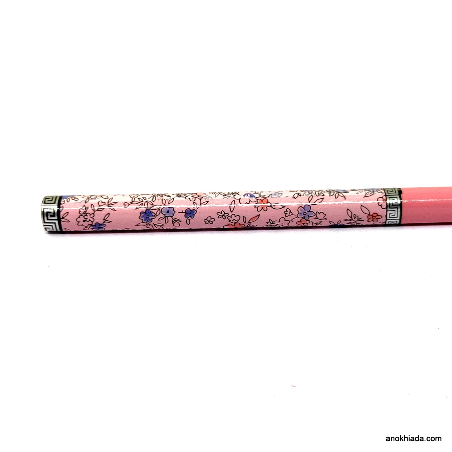 Anokhi Ada Flower Print Pink Wooden Juda Stick/Bun Stick - (99-08D Juda Stick)