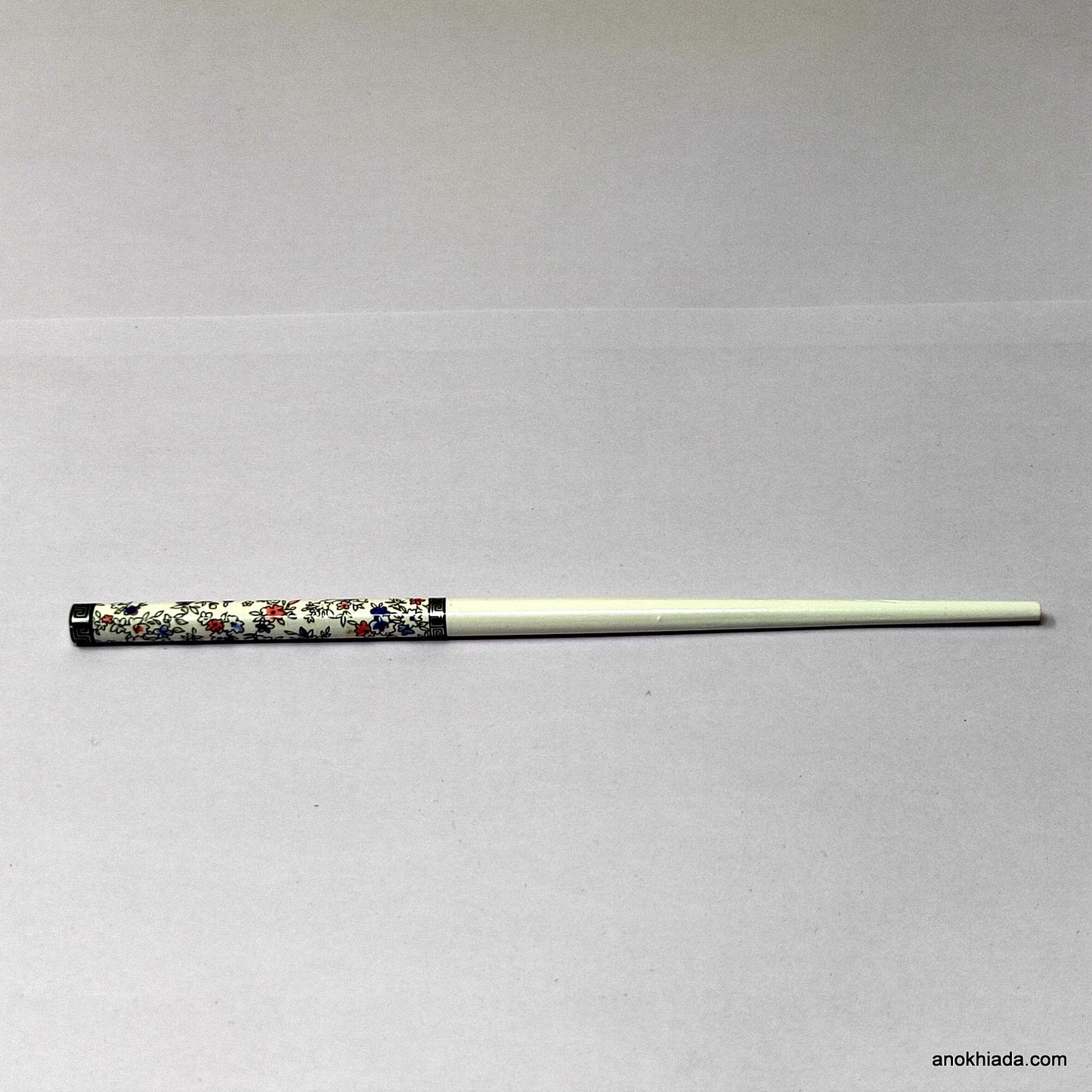 Anokhi Ada Flower Print White Wooden Juda Stick/Bun Stick - (99-08E Juda Stick)