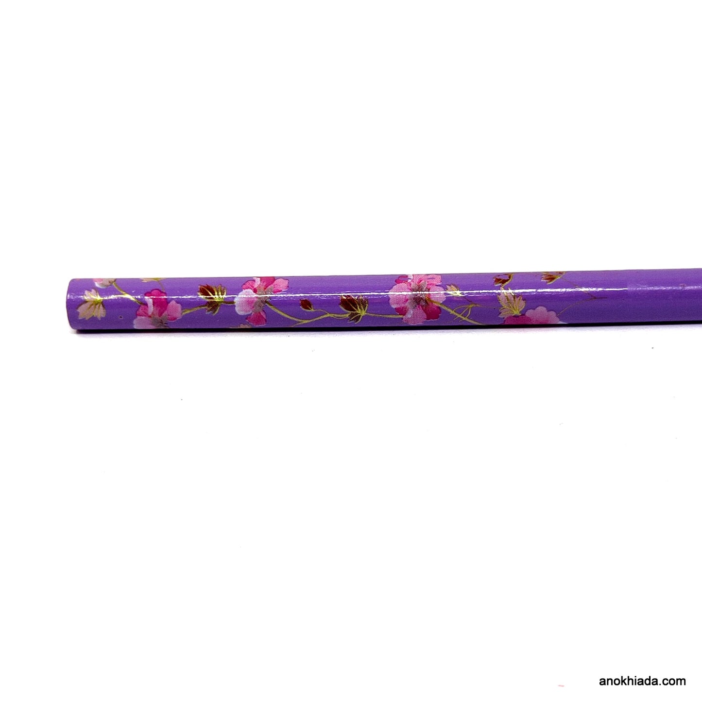 Anokhi Ada Flower Print Purple Wooden Juda Stick/Bun Stick - (99-09B Juda Stick)