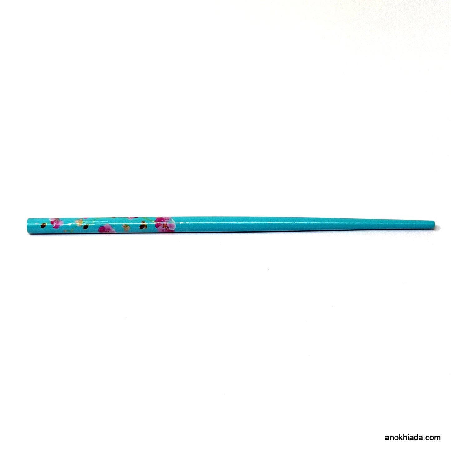 Anokhi Ada Flower Print Blue Wooden Juda Stick/Bun Stick - (99-09C Juda Stick)