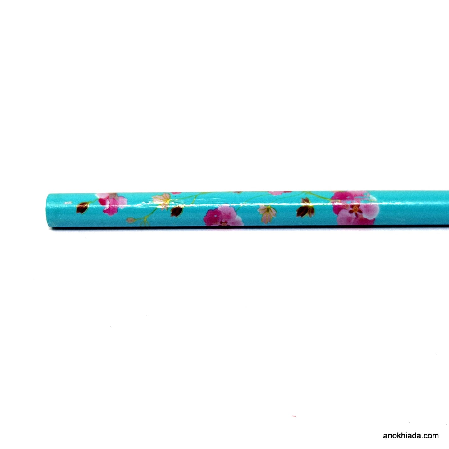 Anokhi Ada Flower Print Blue Wooden Juda Stick/Bun Stick - (99-09C Juda Stick)