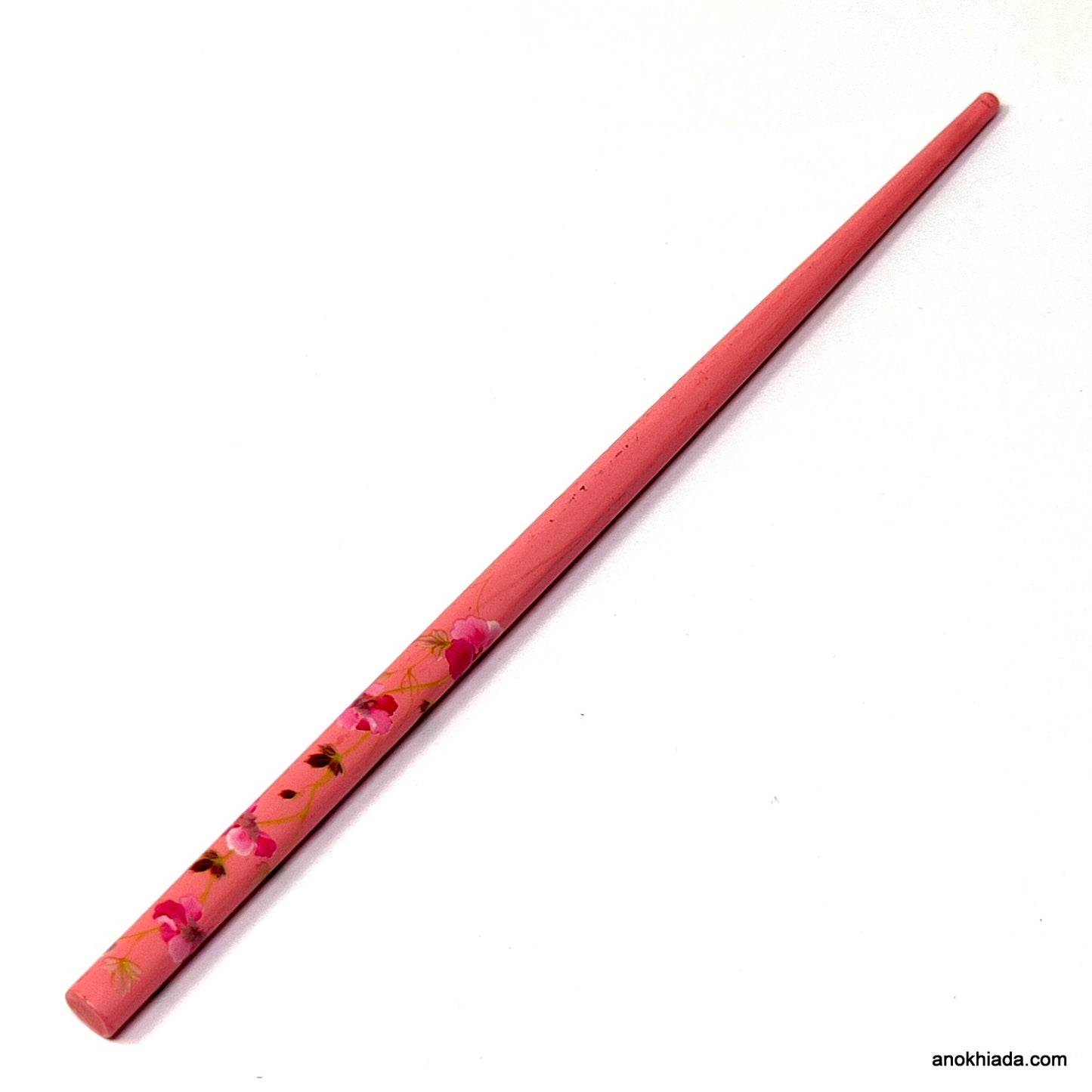 Anokhi Ada Flower Print Pink Wooden Juda Stick/Bun Stick - (99-09D Juda Stick)