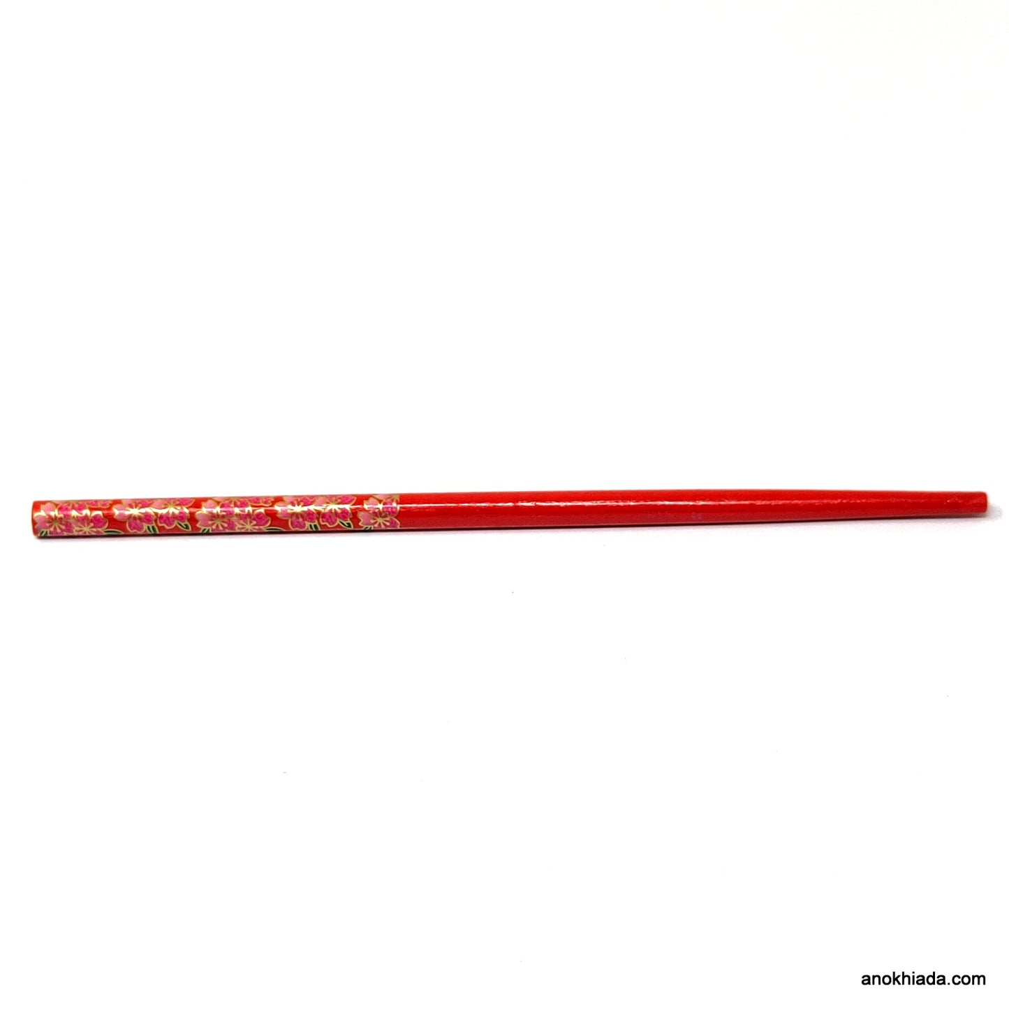 Anokhi Ada Flower Print Red Wooden Juda Stick/Bun Stick - (99-10A Juda Stick)