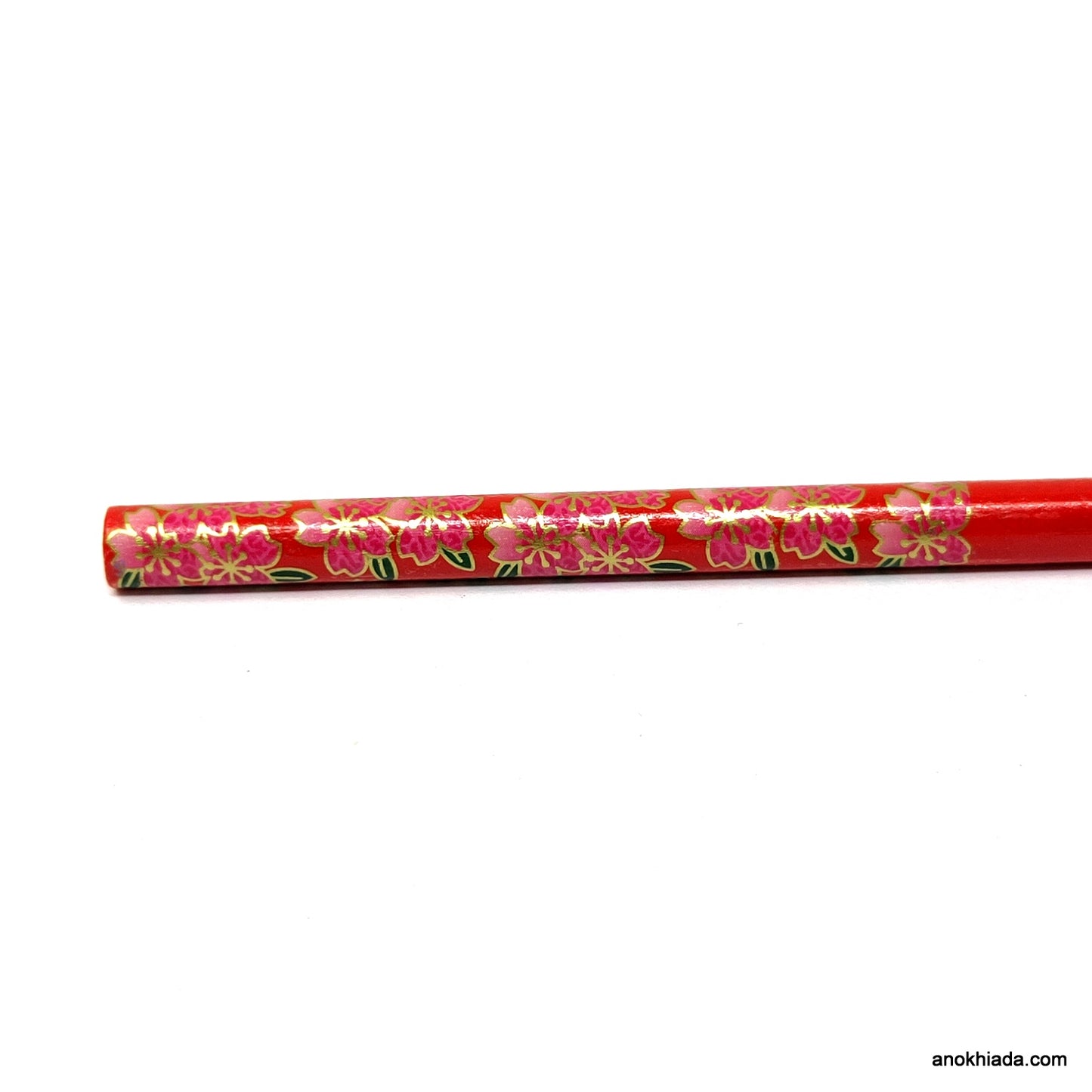 Anokhi Ada Flower Print Red Wooden Juda Stick/Bun Stick - (99-10A Juda Stick)