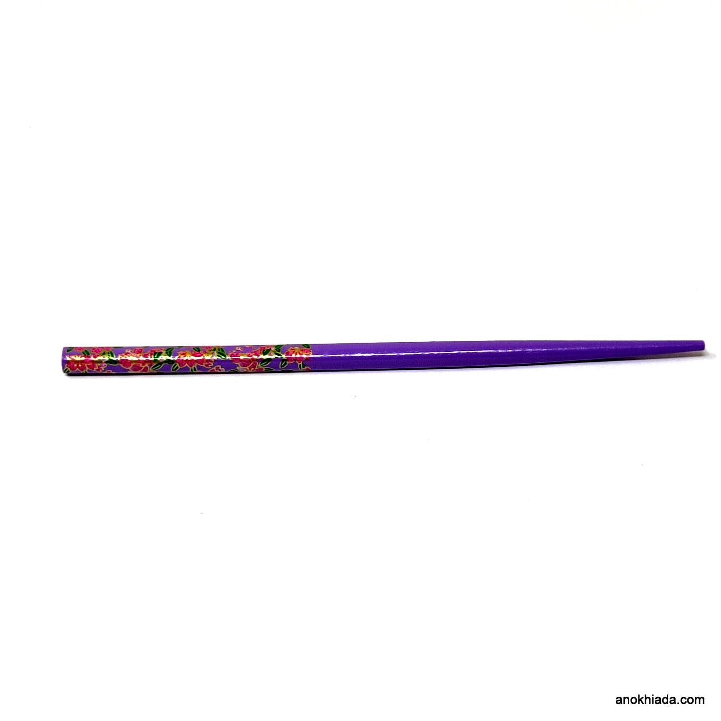 Anokhi Ada Flower Print Purple Wooden Juda Stick/Bun Stick - (99-10B Juda Stick)