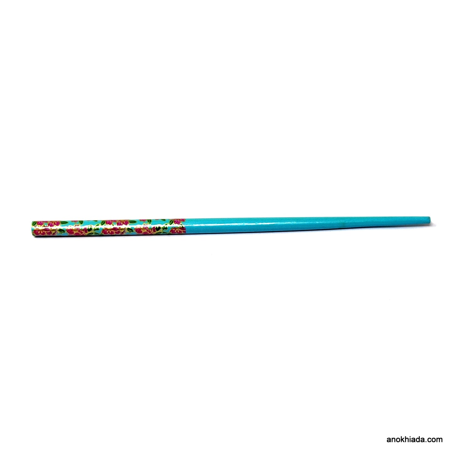 Anokhi Ada Flower Print Blue Wooden Juda Stick/Bun Stick - (99-10C Juda Stick)
