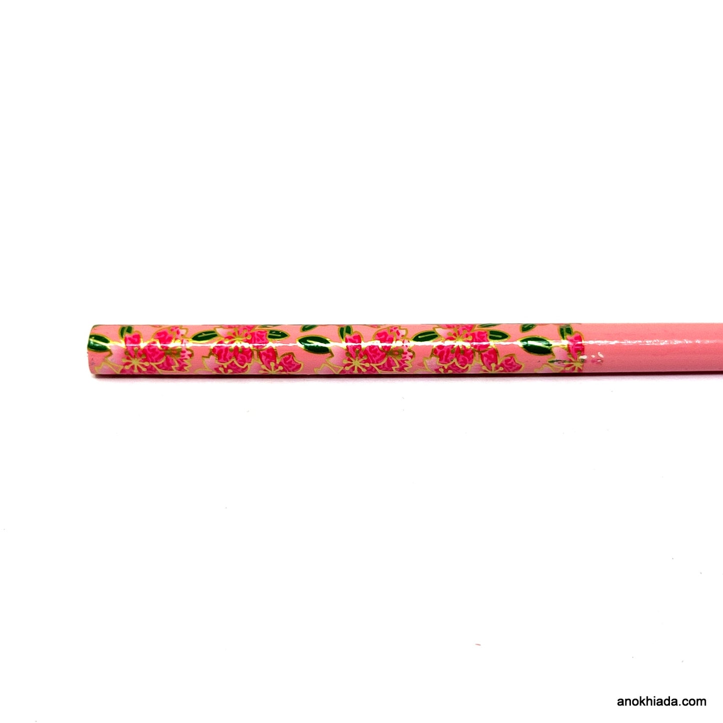 Anokhi Ada Flower Print Pink Wooden Juda Stick/Bun Stick - (99-10D Juda Stick)