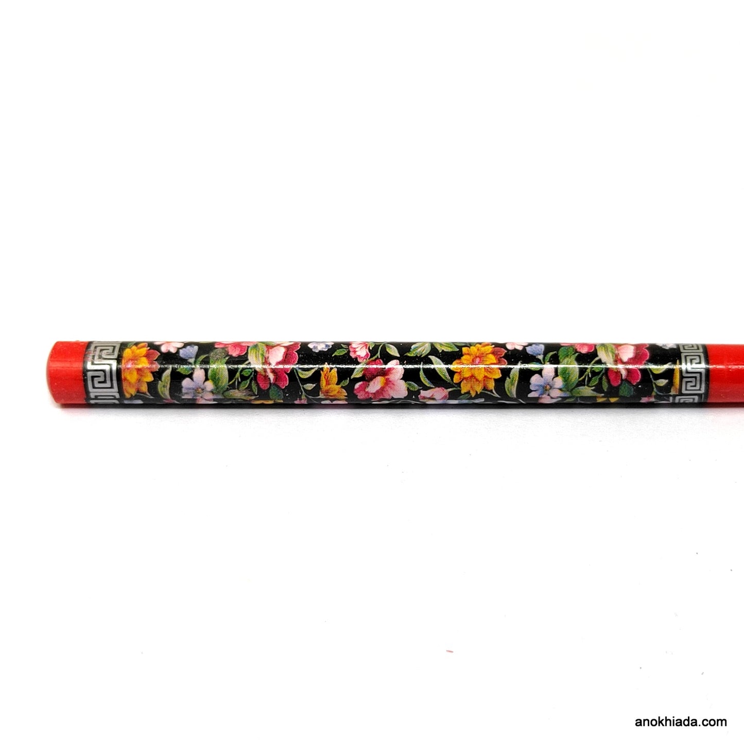 Anokhi Ada Flower Print Red Wooden Juda Stick/Bun Stick - (99-11A Juda Stick)