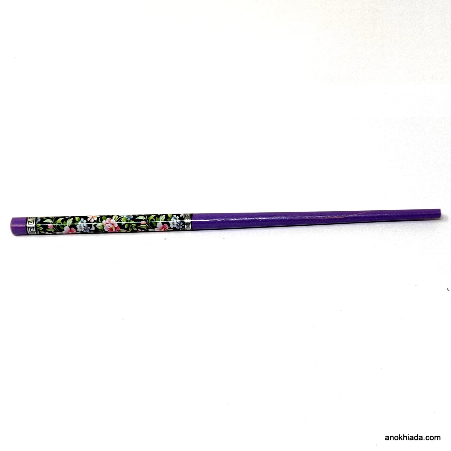 Anokhi Ada Flower Print Purple Wooden Juda Stick/Bun Stick - (99-11B Juda Stick)