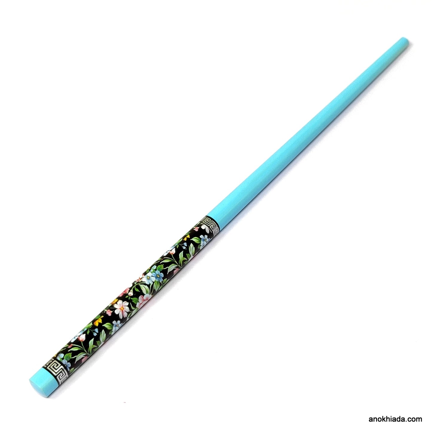 Anokhi Ada Flower Print Blue Wooden Juda Stick/Bun Stick - (99-11C Juda Stick)