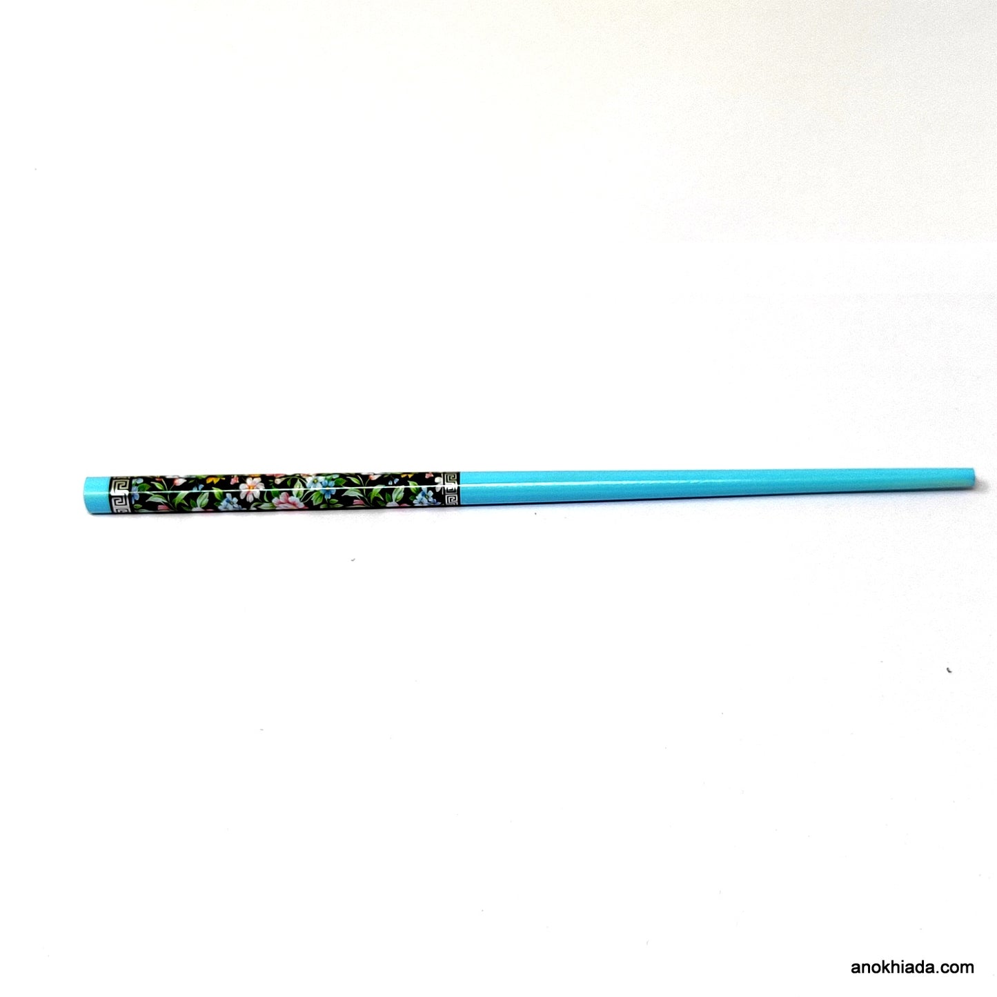 Anokhi Ada Flower Print Blue Wooden Juda Stick/Bun Stick - (99-11C Juda Stick)