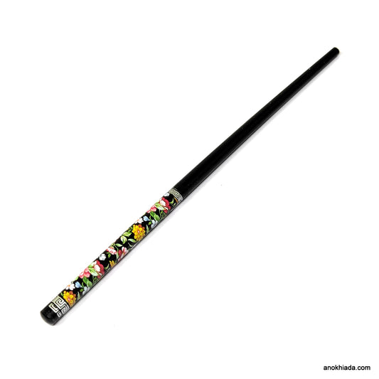 Anokhi Ada Flower Print Black Wooden Juda Stick/Bun Stick - (99-11F Juda Stick)