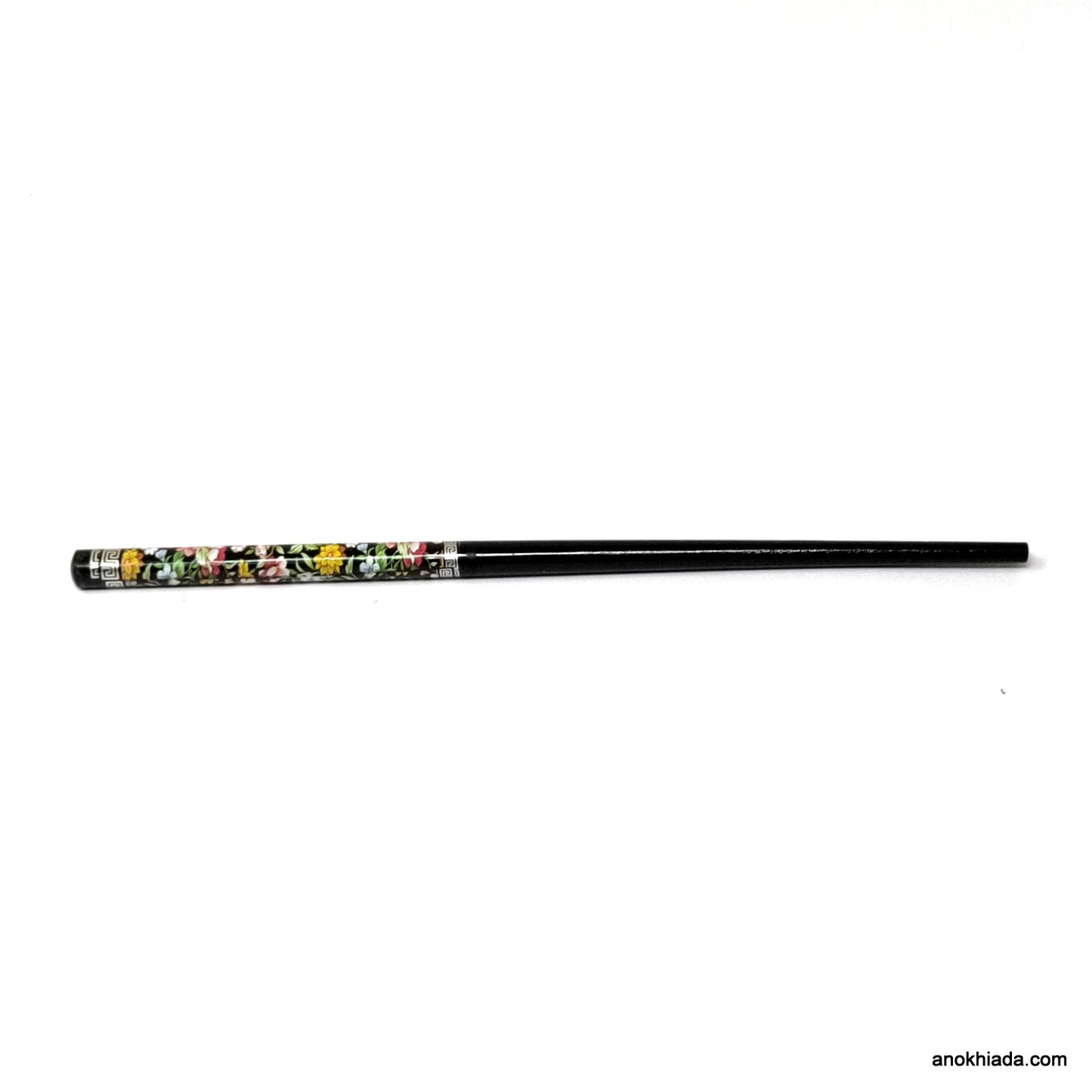 Anokhi Ada Flower Print Black Wooden Juda Stick/Bun Stick - (99-11F Juda Stick)