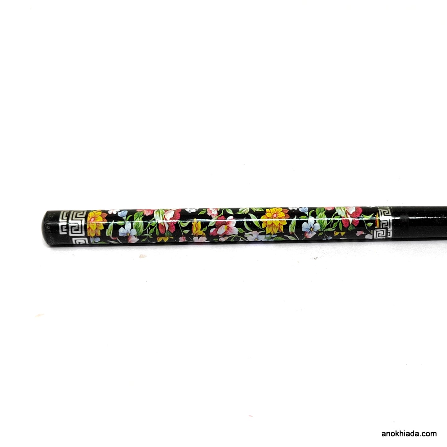Anokhi Ada Flower Print Black Wooden Juda Stick/Bun Stick - (99-11F Juda Stick)
