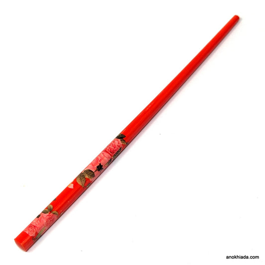 Anokhi Ada Flower Print Red Wooden Juda Stick/Bun Stick - (99-12A Juda Stick)