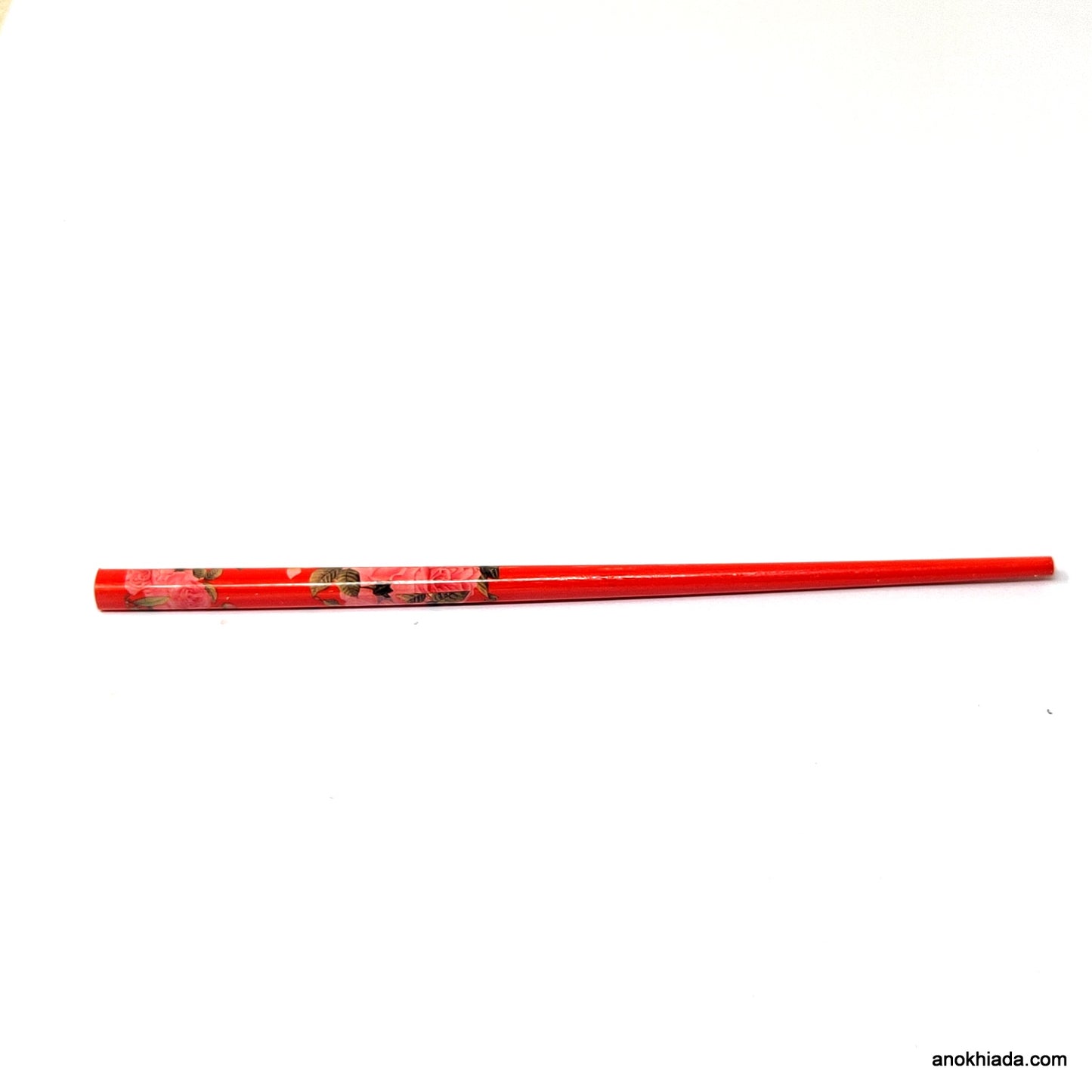 Anokhi Ada Flower Print Red Wooden Juda Stick/Bun Stick - (99-12A Juda Stick)