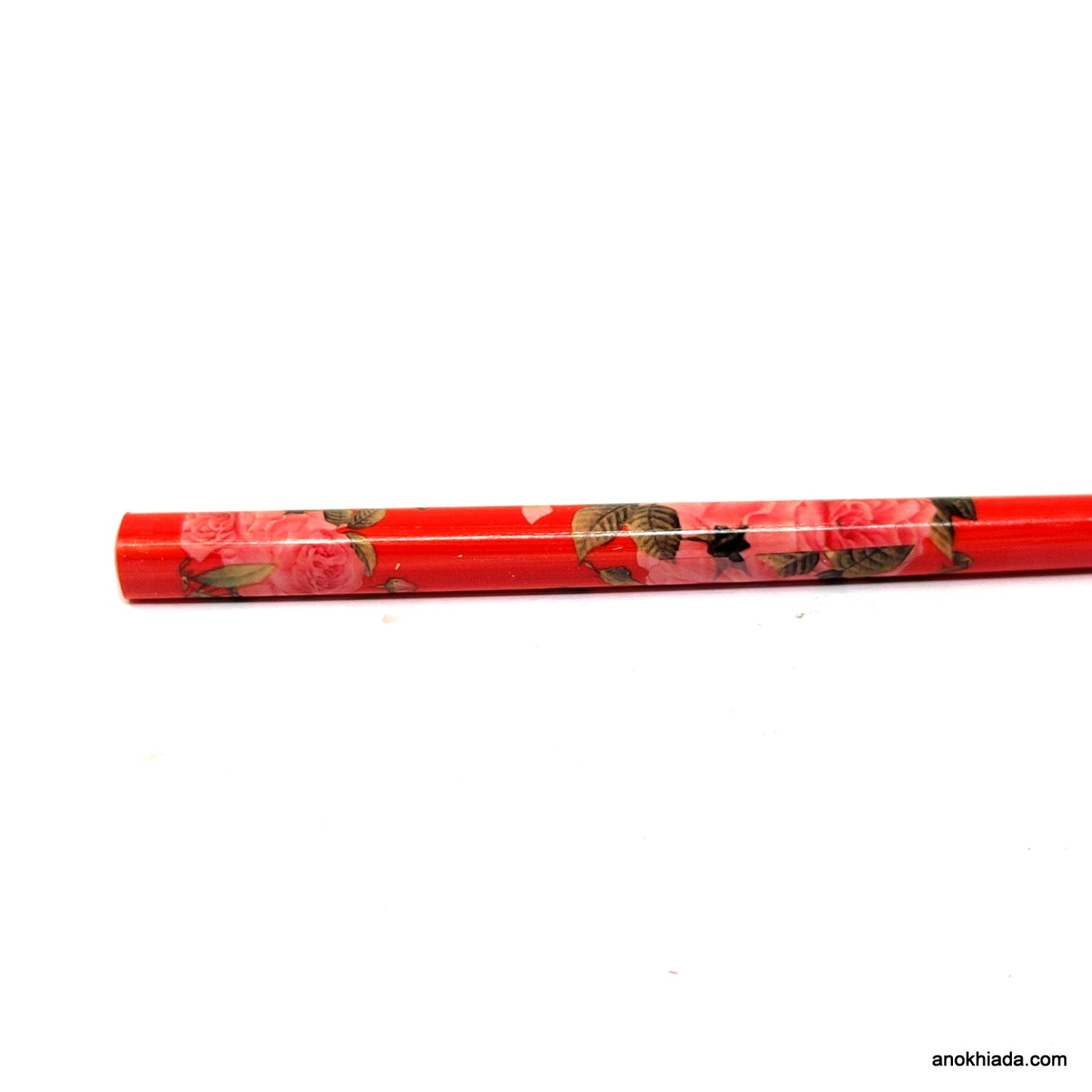 Anokhi Ada Flower Print Red Wooden Juda Stick/Bun Stick - (99-12A Juda Stick)