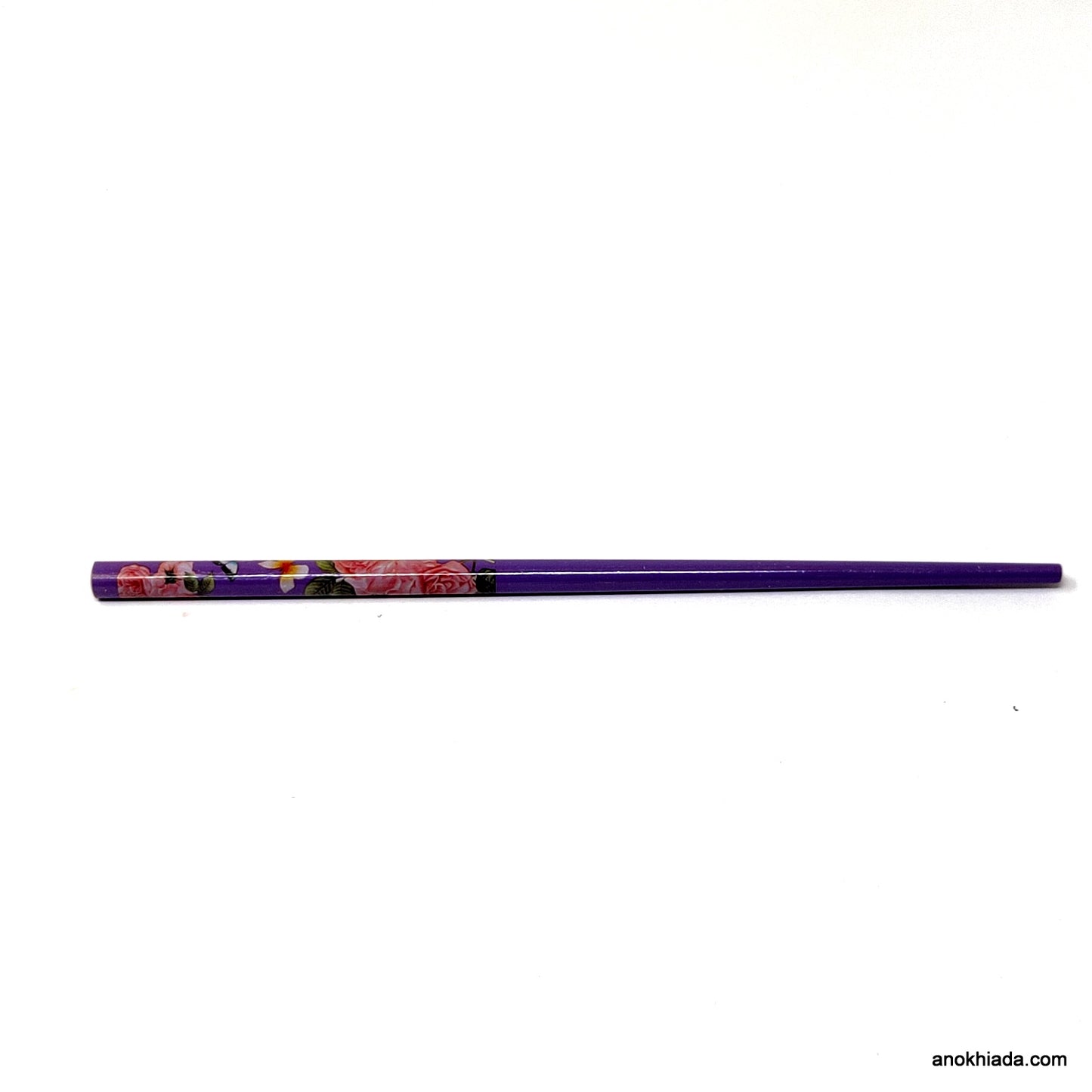 Anokhi Ada Flower Print Purple Wooden Juda Stick/Bun Stick - (99-12B Juda Stick)