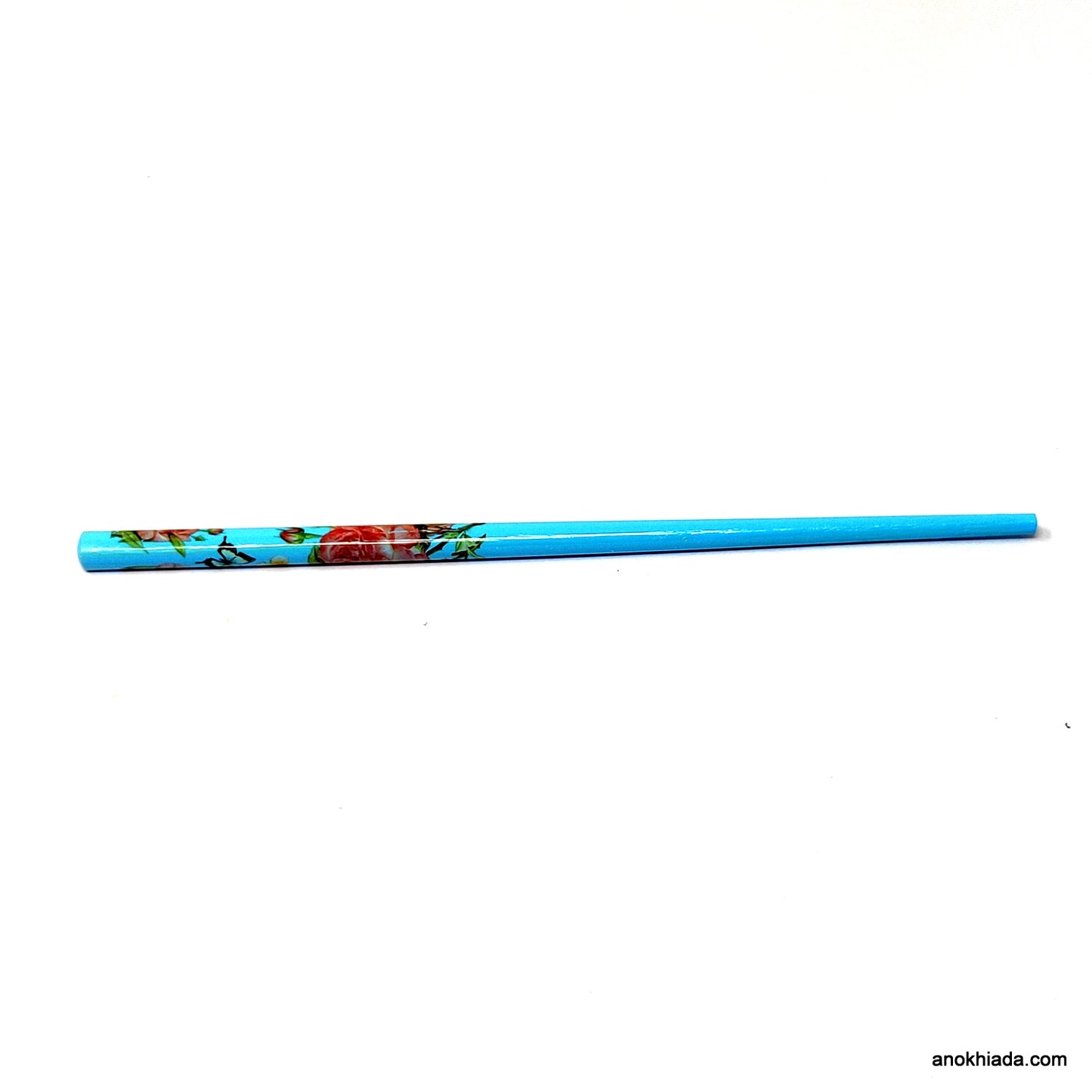 Anokhi Ada Flower Print Blue Wooden Juda Stick/Bun Stick - (99-12C Juda Stick)