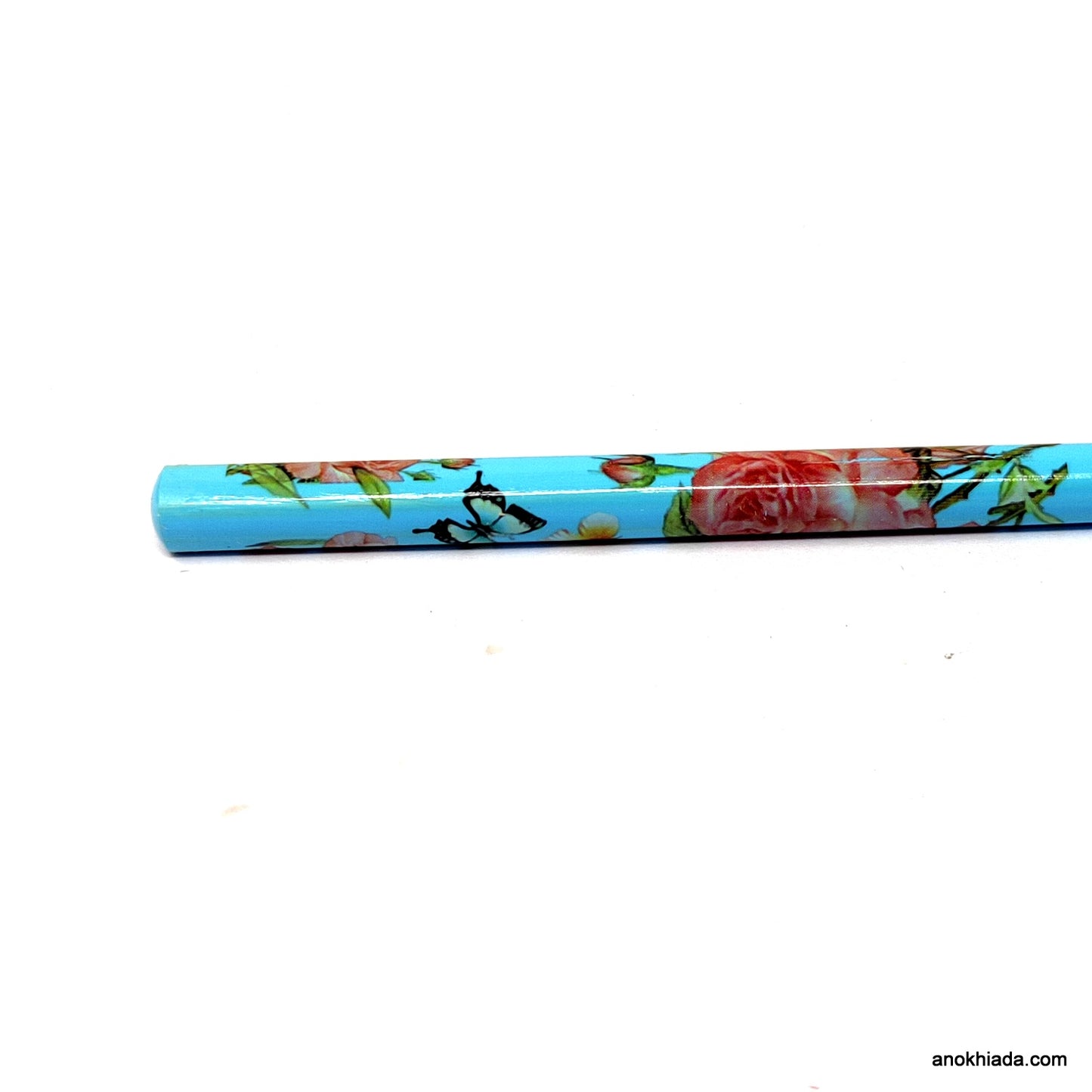 Anokhi Ada Flower Print Blue Wooden Juda Stick/Bun Stick - (99-12C Juda Stick)