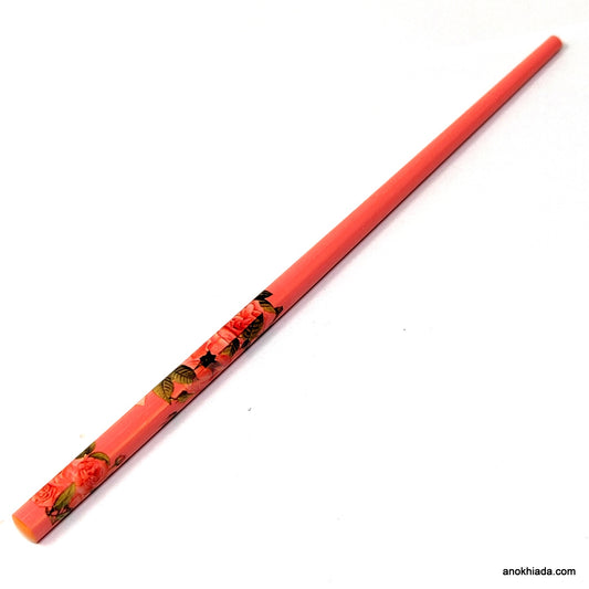 Anokhi Ada Flower Print Pink Wooden Juda Stick/Bun Stick - (99-12D Juda Stick)