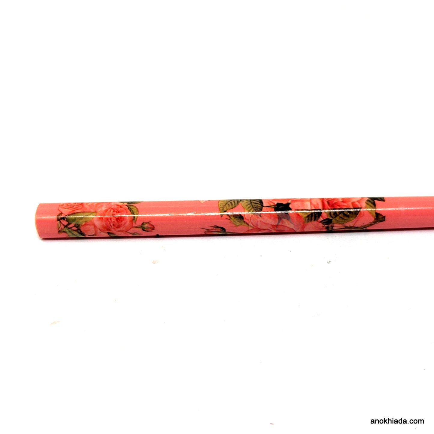 Anokhi Ada Flower Print Pink Wooden Juda Stick/Bun Stick - (99-12D Juda Stick)