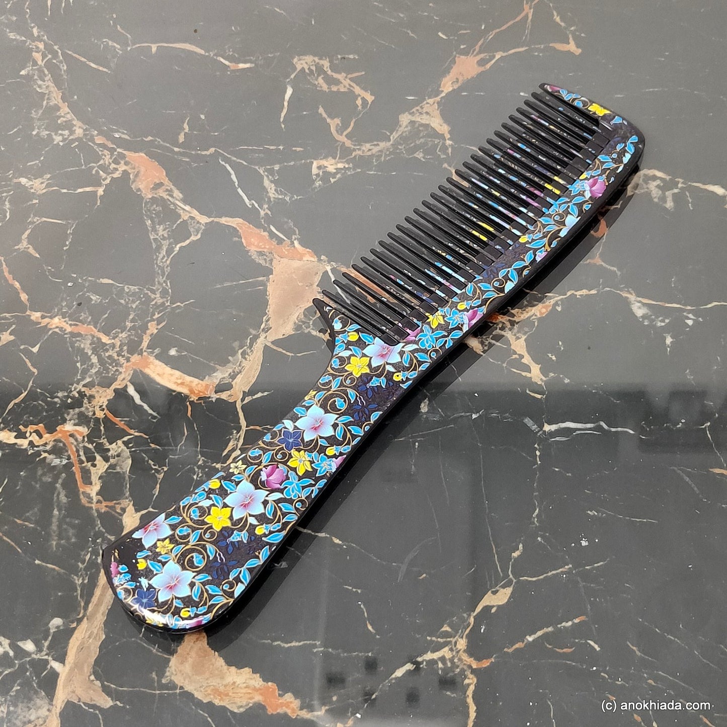 Anokhi Ada Plastic Floral Print Comb, 9-inch, Black (Comb-002)