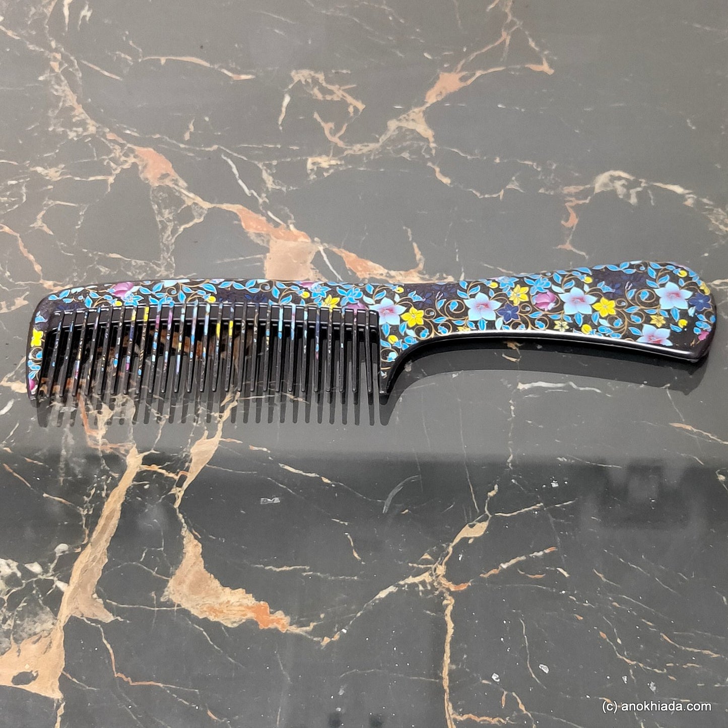 Anokhi Ada Plastic Floral Print Comb, 9-inch, Black (Comb-002)