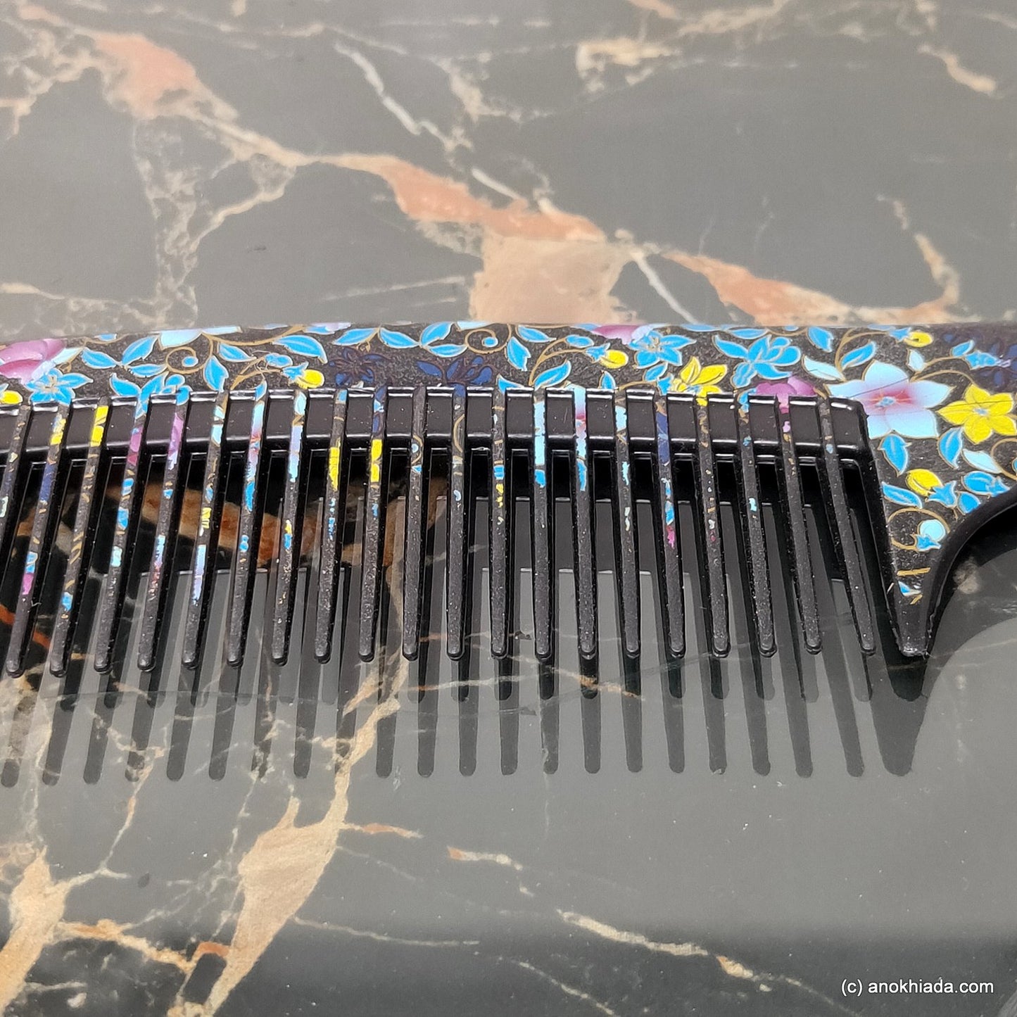 Anokhi Ada Plastic Floral Print Comb, 9-inch, Black (Comb-002)