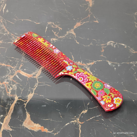Anokhi Ada Plastic Floral Print Comb, 9-inch, Maroon (Comb-003)