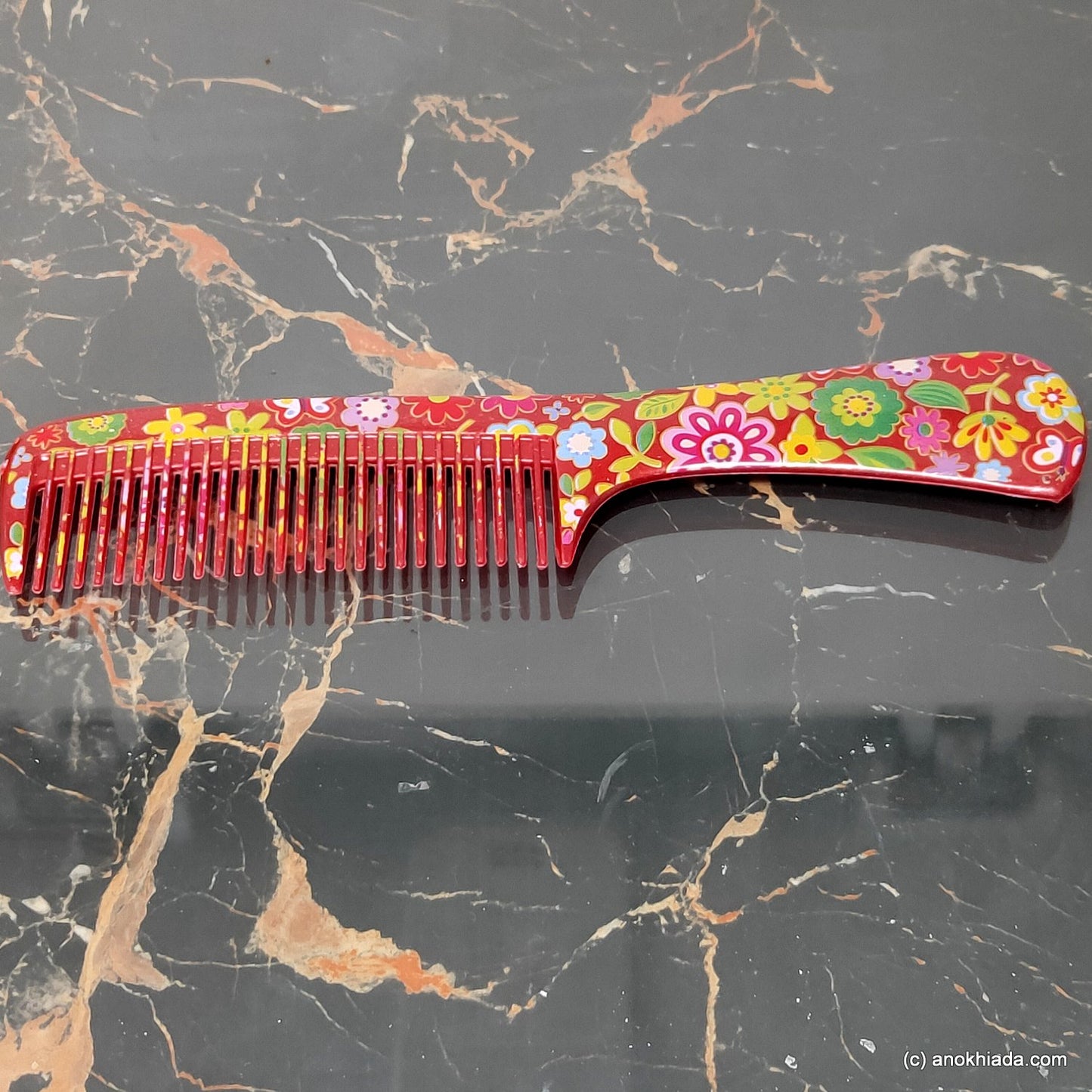 Anokhi Ada Plastic Floral Print Comb, 9-inch, Maroon (Comb-003)