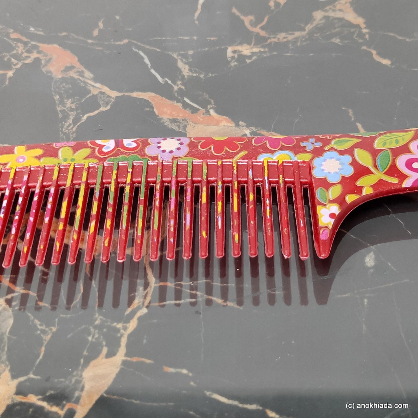 Anokhi Ada Plastic Floral Print Comb, 9-inch, Maroon (Comb-003)