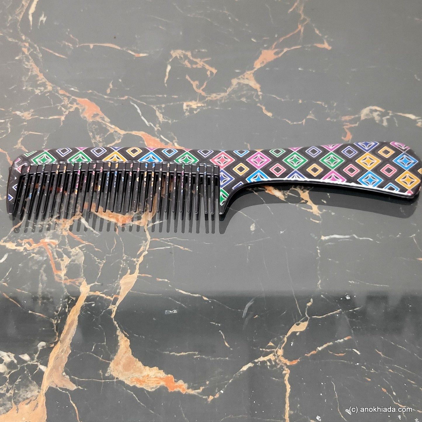 Anokhi Ada Plastic Printed Comb, 9-inch, Black