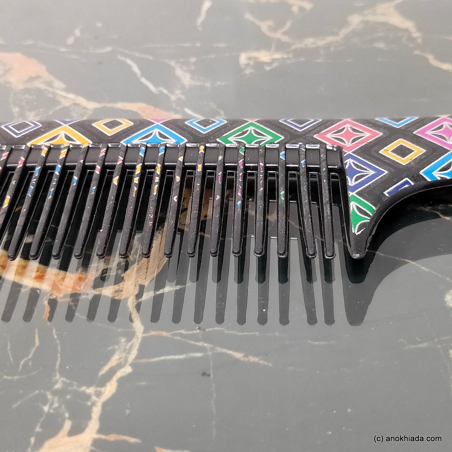 Anokhi Ada Plastic Printed Comb, 9-inch, Black