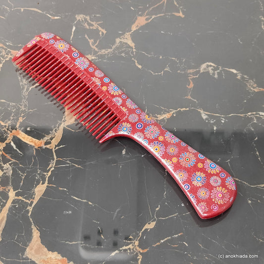 Anokhi Ada Plastic Floral Print Comb, 9-inch, Maroon (Comb-005)