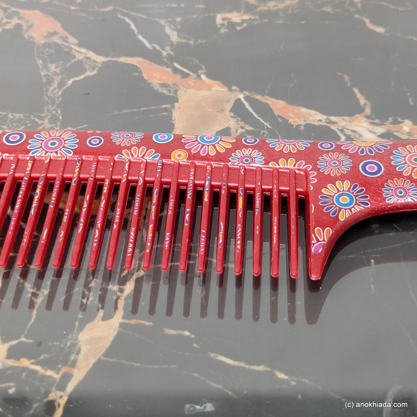 Anokhi Ada Plastic Floral Print Comb, 9-inch, Maroon (Comb-005)
