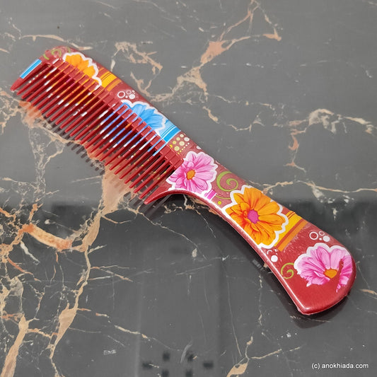 Anokhi Ada Plastic Floral Print Comb, 9-inch, Maroon (Comb-007)
