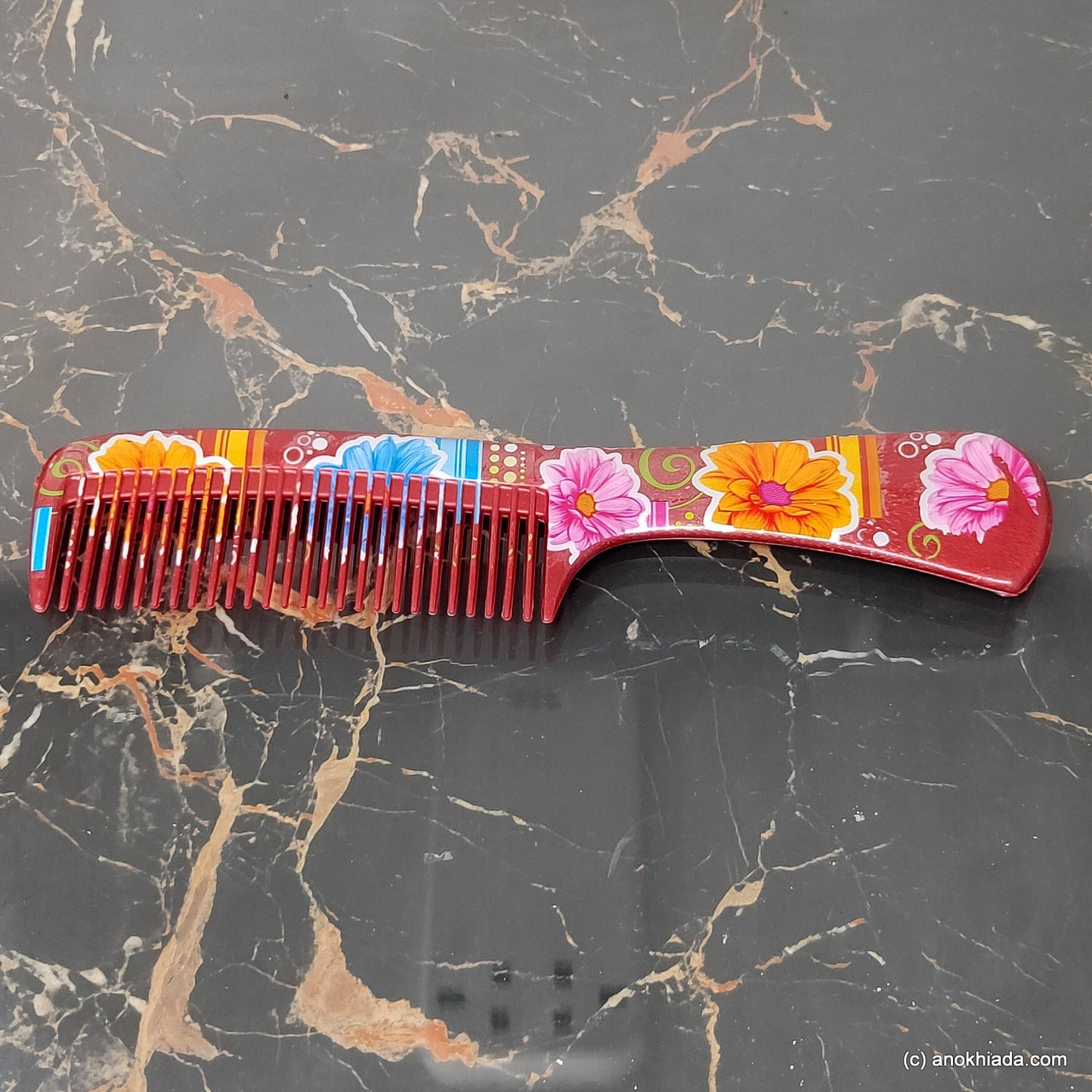 Anokhi Ada Plastic Floral Print Comb, 9-inch, Maroon (Comb-007)