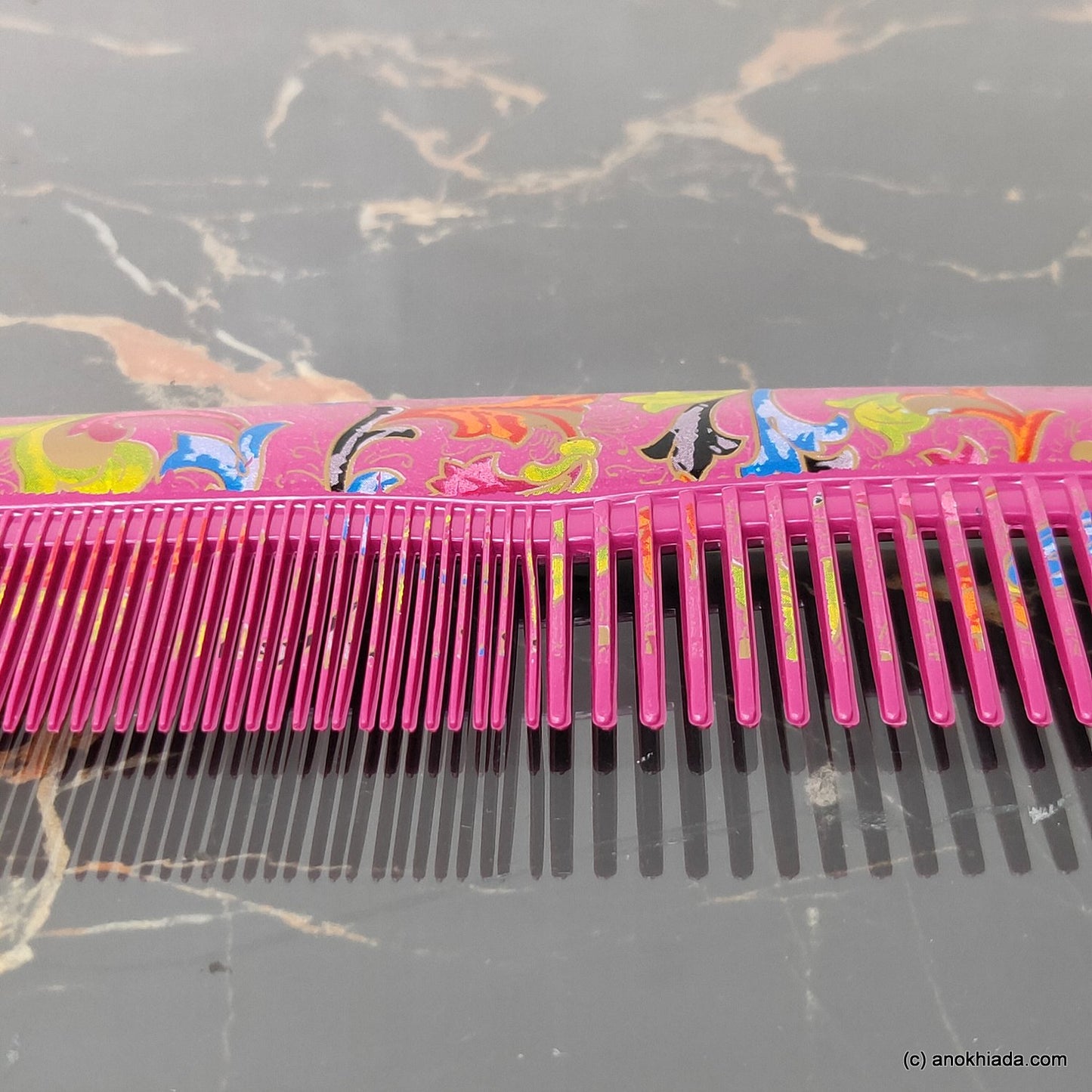 Anokhi Ada Plastic Floral Print Comb, 9-inch, Pink (Comb-026)