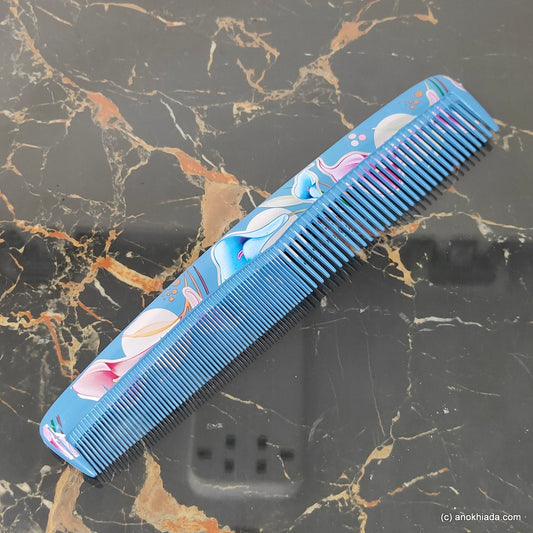 Anokhi Ada Plastic Leaf Print Comb, 9-inch, Blue (Comb-027)