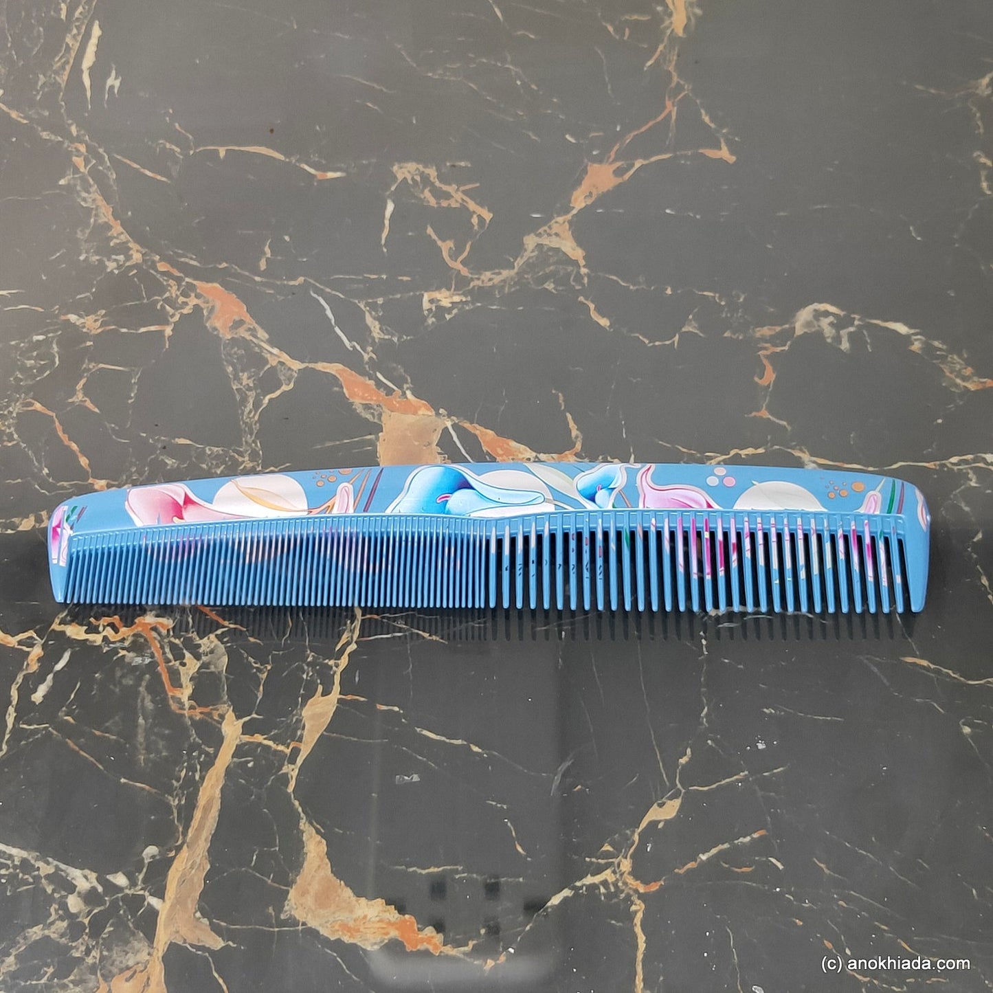Anokhi Ada Plastic Leaf Print Comb, 9-inch, Blue (Comb-027)
