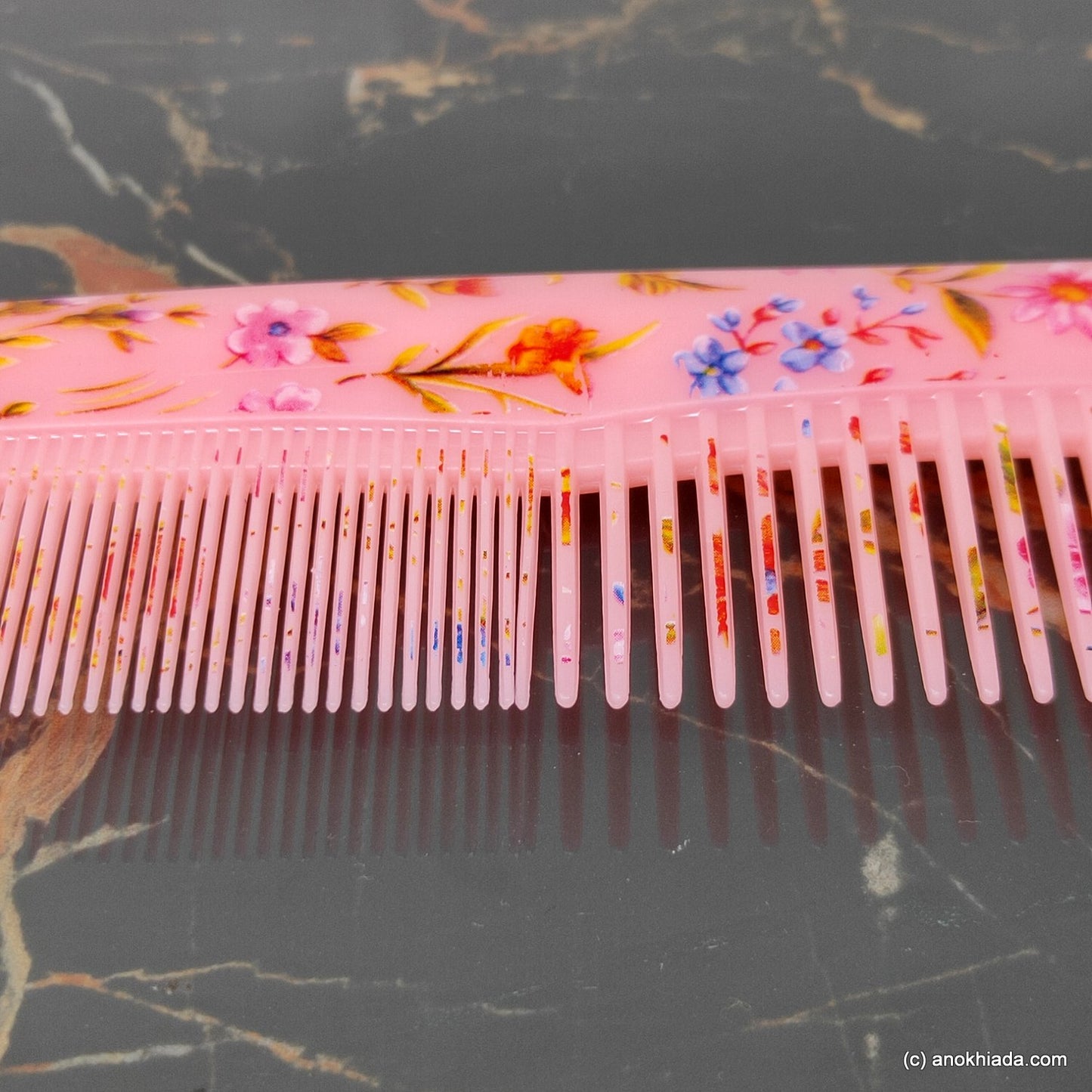 Anokhi Ada Plastic Floral Print Comb, 9-inch, Peach (Comb-028)