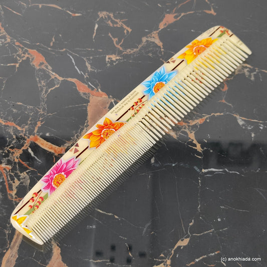 Anokhi Ada Plastic Floral Print Comb, 9-inch, Yellow (Comb-029)